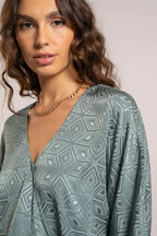 Blouse satinée esprit kimono lagon - 2