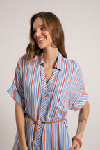 Robe chemise rayée bleu et orange - 2