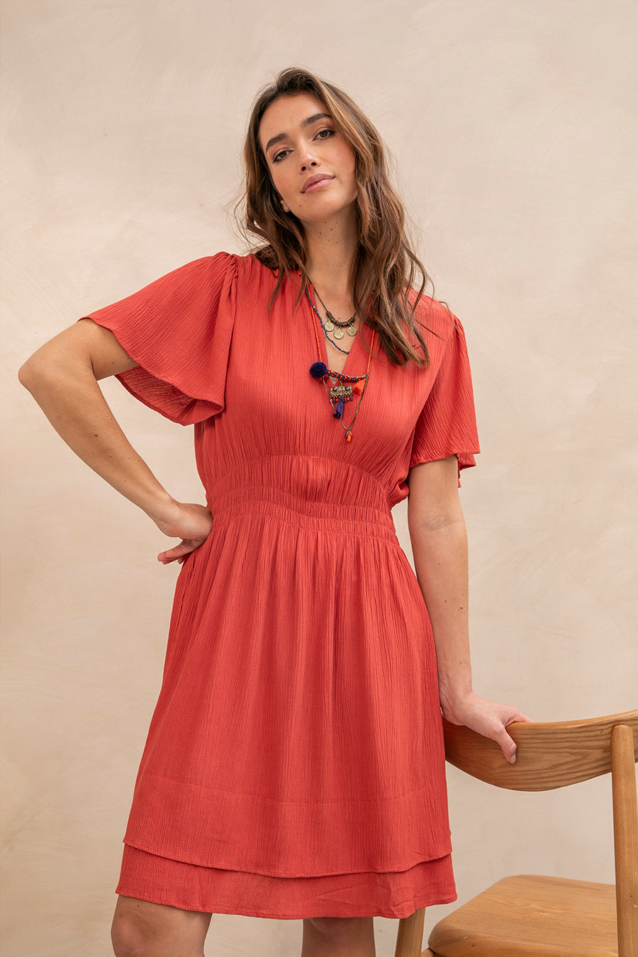 Robe courte cintrée terracotta - 1