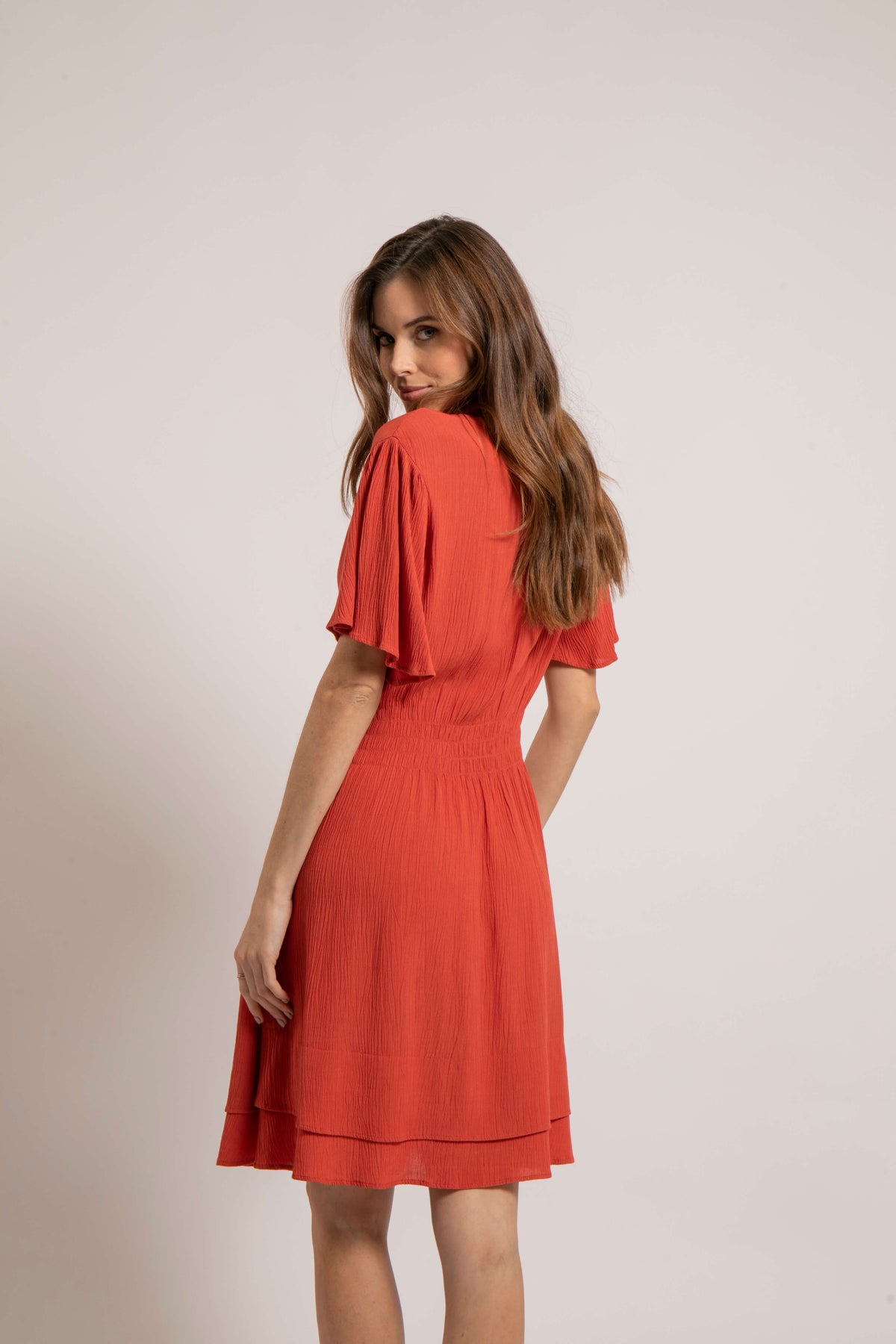 Robe courte cintrée terracotta - 2