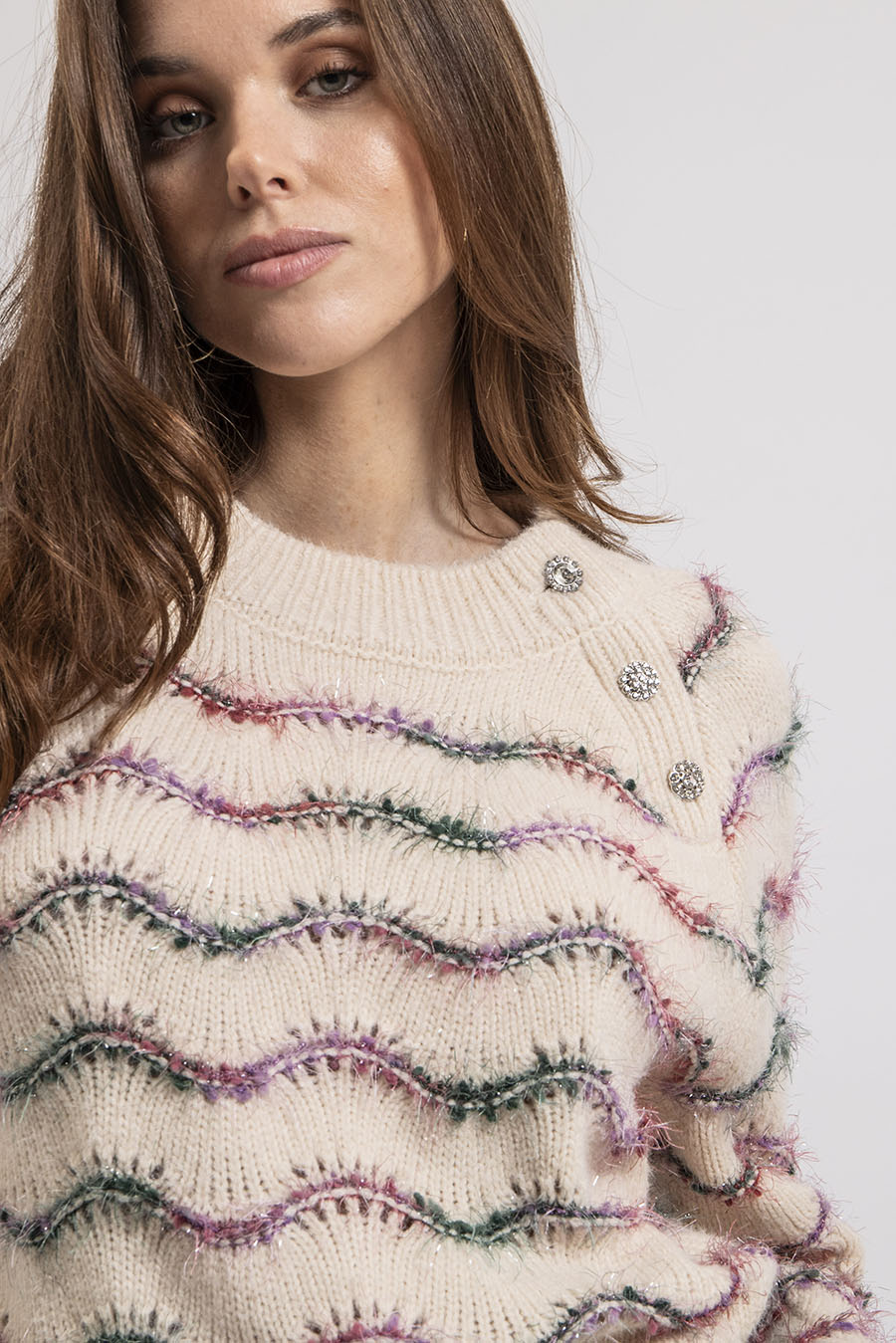 Pull rayé écru et rose - 2