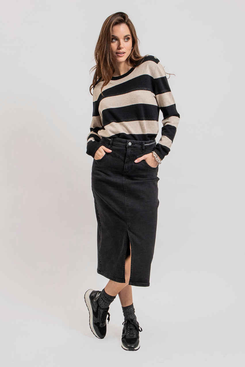 Jupe longue en denim noir - 1