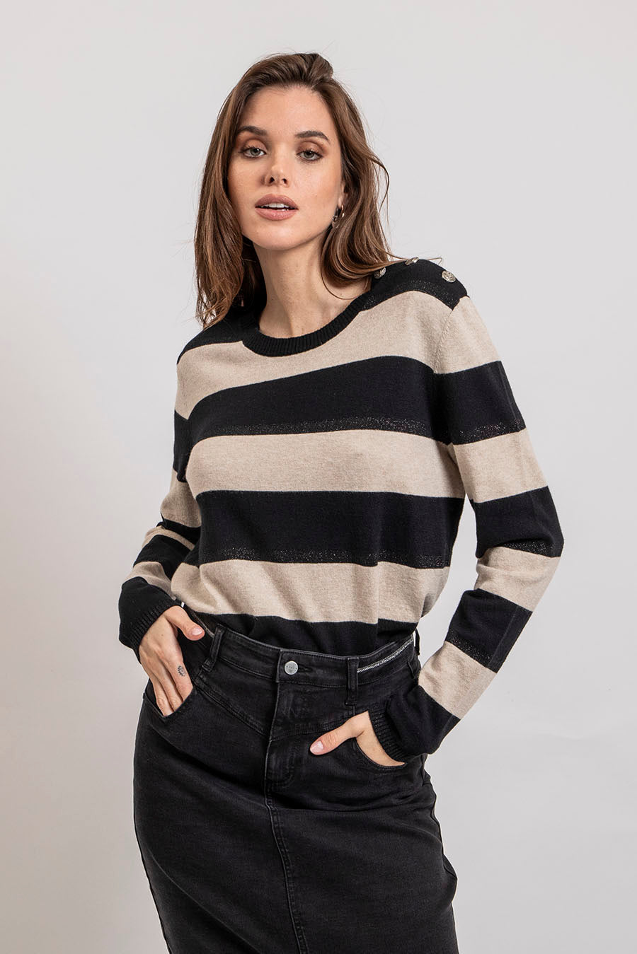 Pull marinière écru et noir - 1