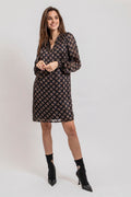 Robe courte imprimé noir et bordeaux - 1