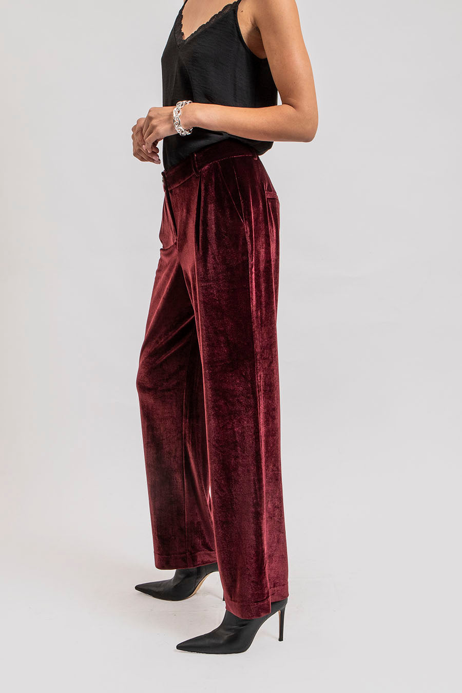 Pantalon de costume en velours bordeaux - 2