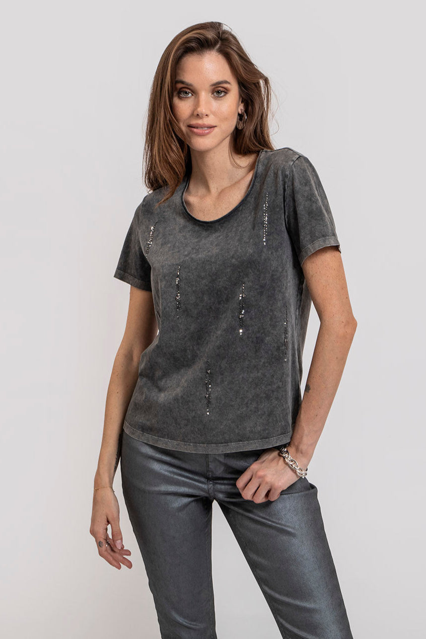T-shirt brodé gris - 1