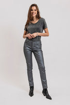 Pantalon slim gris argent - 1