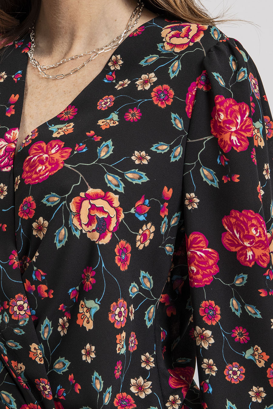 Blouse cache coeur imprimé noir et rose - 2