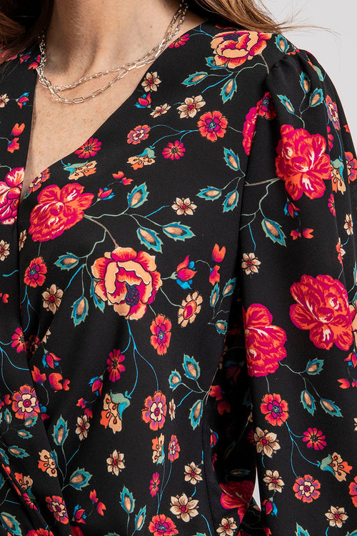 Blouse cache coeur imprimé noir et rose - 2