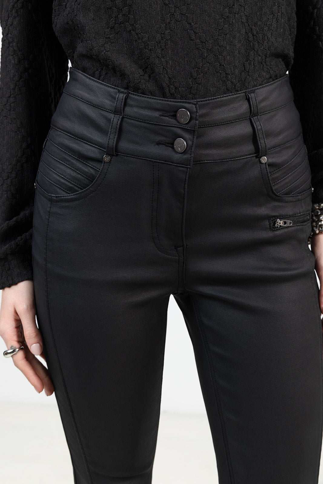 Pantalon slim enduit noir - 2