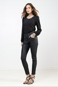 Pantalon slim enduit noir - 1