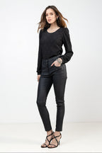 Pantalon slim enduit noir - 1