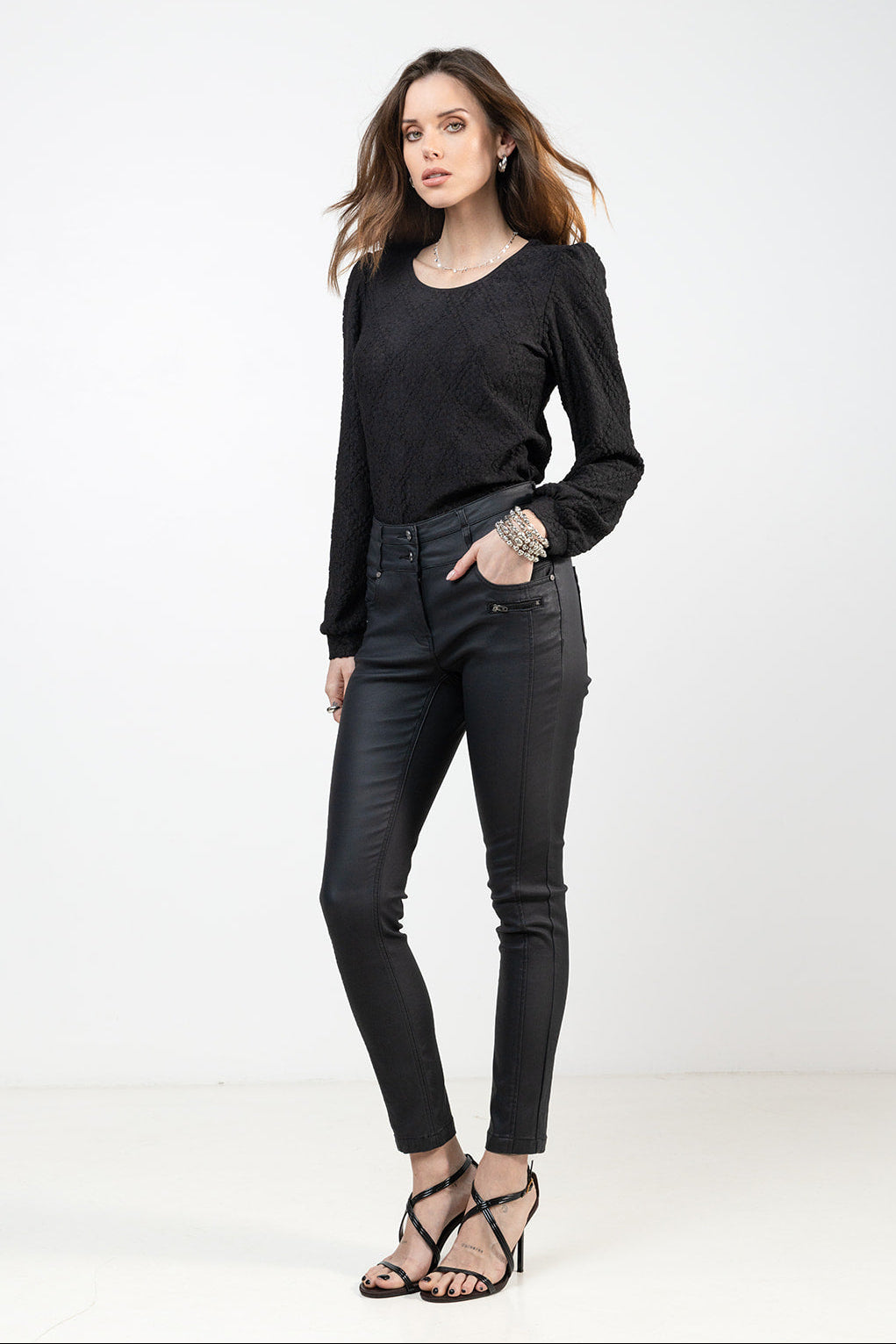 Pantalon slim enduit noir - 1