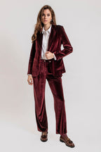 Pantalon de costume en velours bordeaux - 1