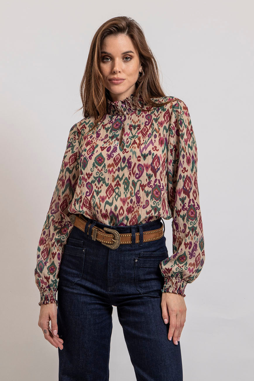Blouse imprimé écru et multicolore - 1