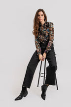 Blouse imprimé floral vert et orchidee - 2