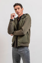 Blouson à capuche bi-matières kaki - 2