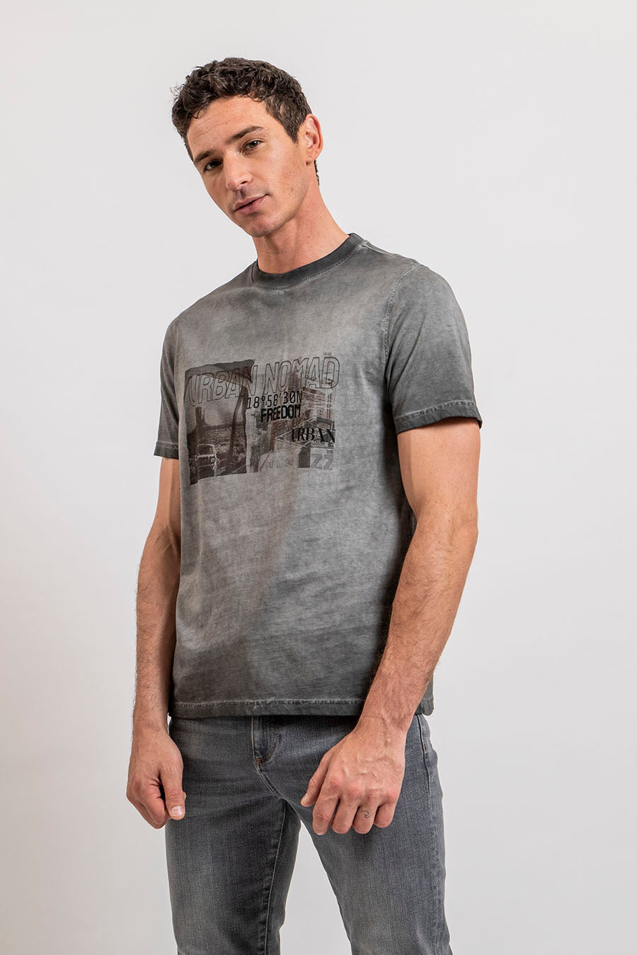 T-shirt gris print rock - 1