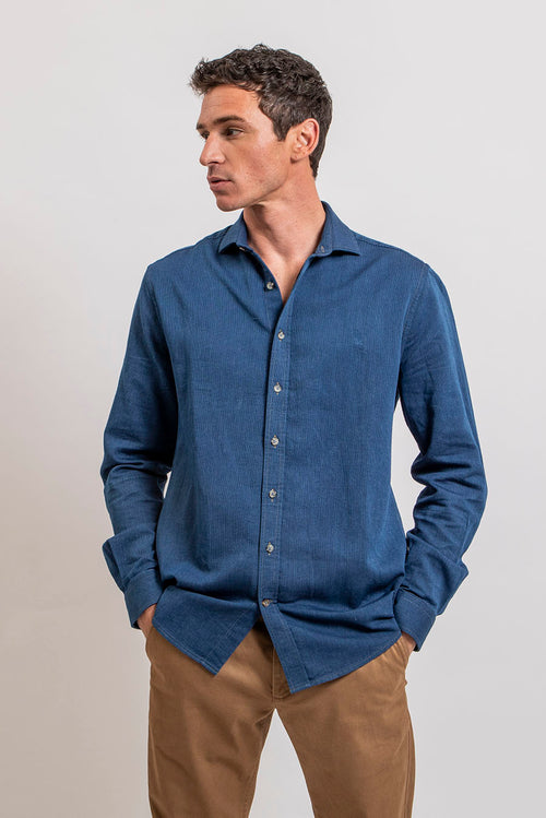 Chemise en coton côtelé indigo - 2