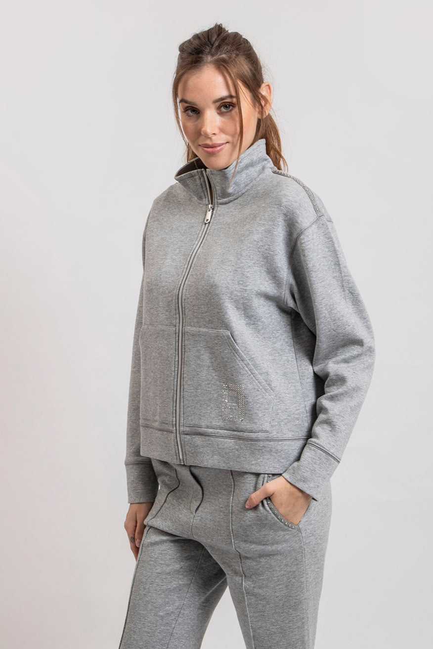 Gilet molleton gris clair chiné - 1