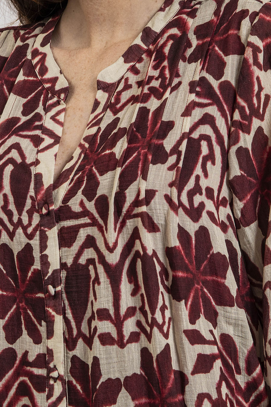 Robe courte imprimé écru et bordeaux - 2