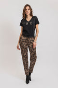 Pantalon imprimé baroque noir et beige - 1