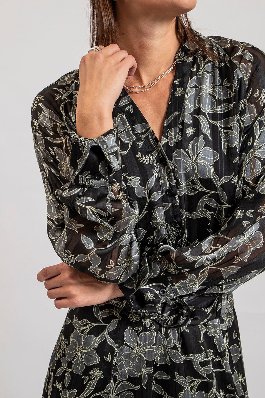 Robe courte imprimé fleurs noir et kaki - 2