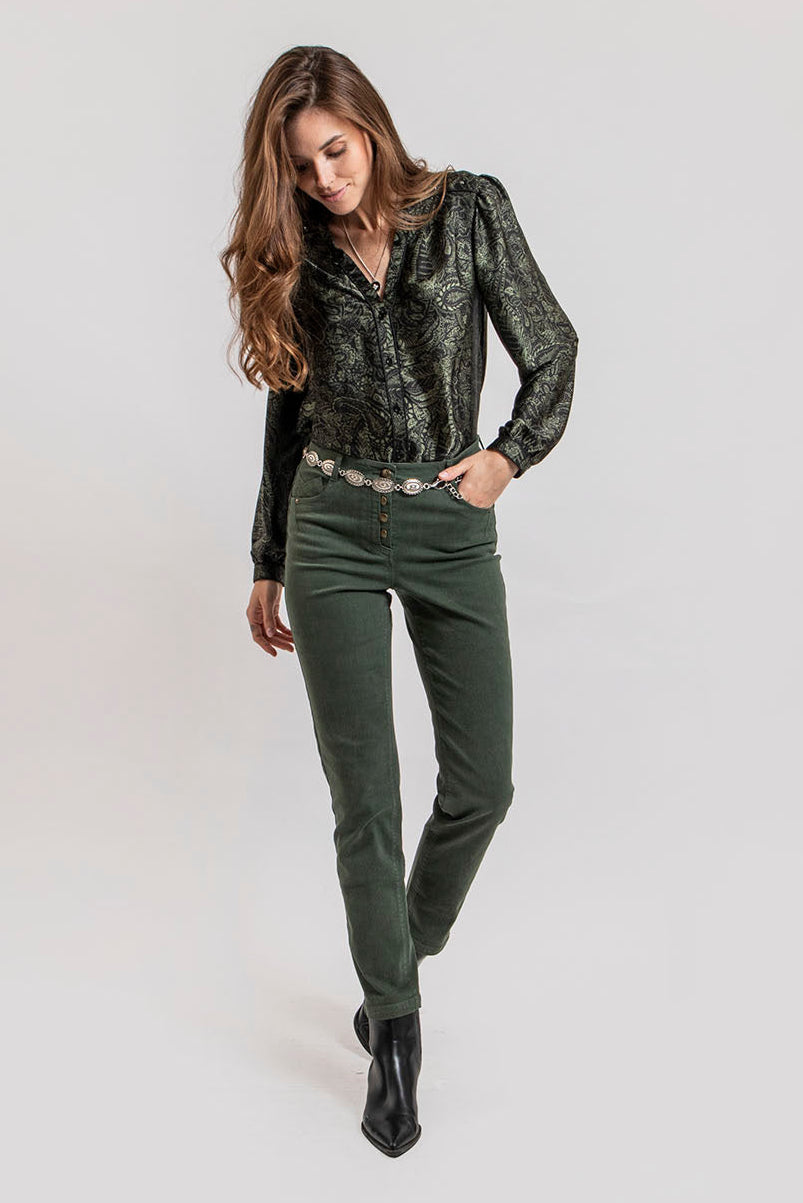 Chemise motif cachemire kaki et noir - 1