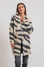 Gilet long imprimé zébré écru et gris - 1