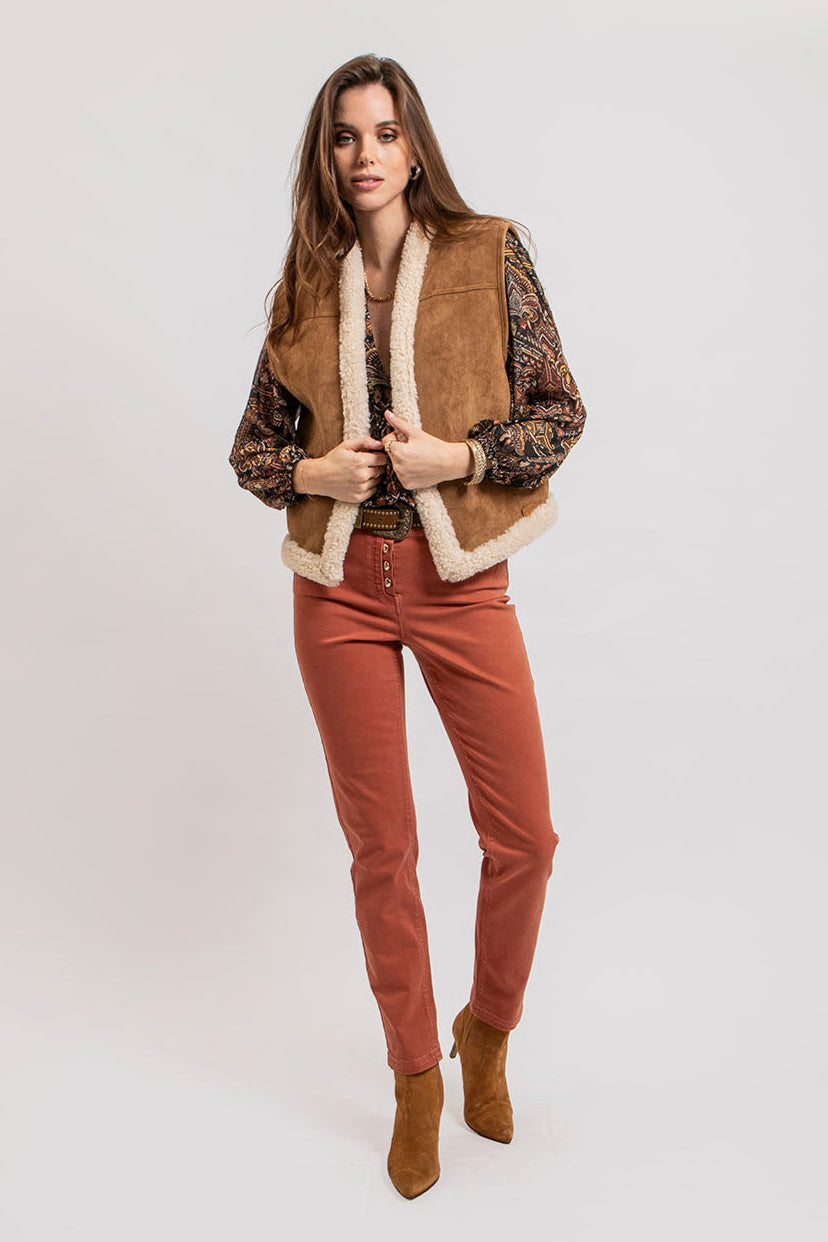 Pantalon slim coloris rouille - 1