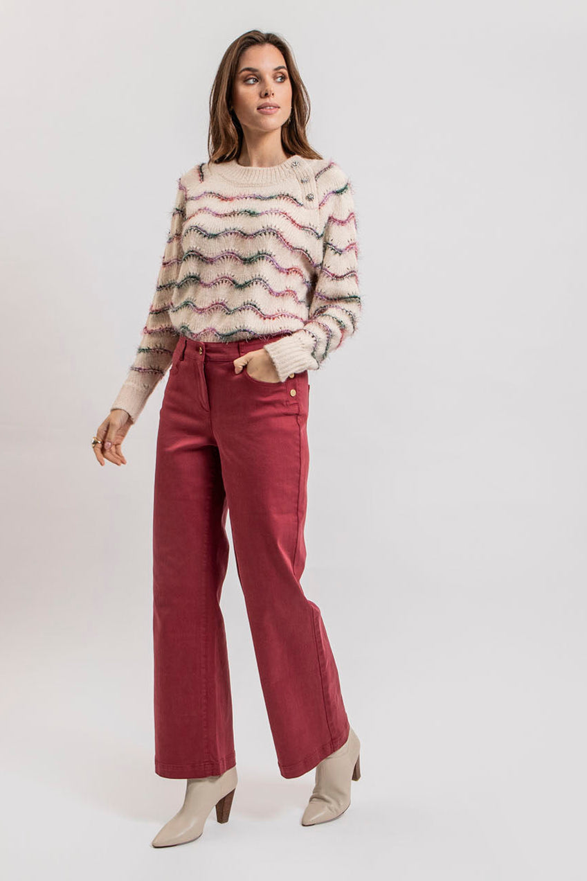 Pantalon large coloris carmin - 1