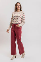 Pantalon large coloris carmin - 1