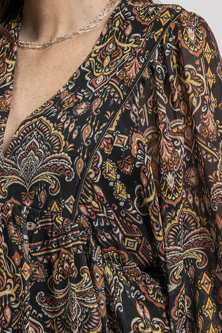 Blouse imprimé noir et rouille - 2