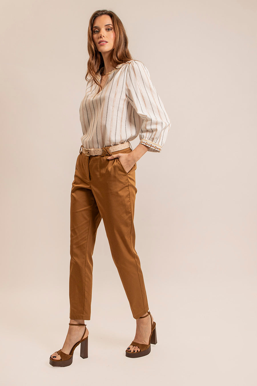 Pantalon seconde peau coloris caramel - 1