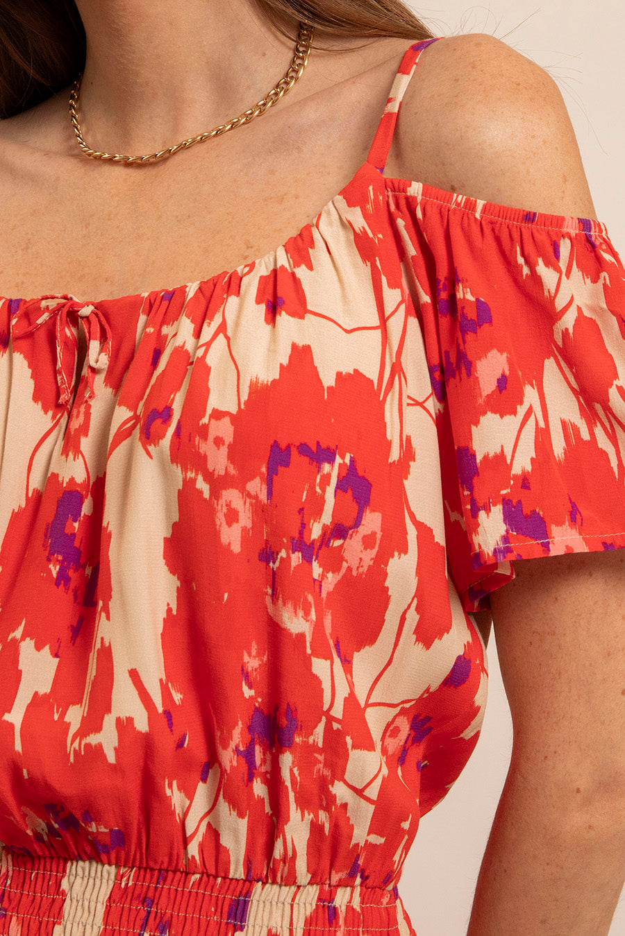 Robe longue fluide rouge et rose - 2