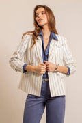 Veste tailleur rayée écrue et noire - 1
