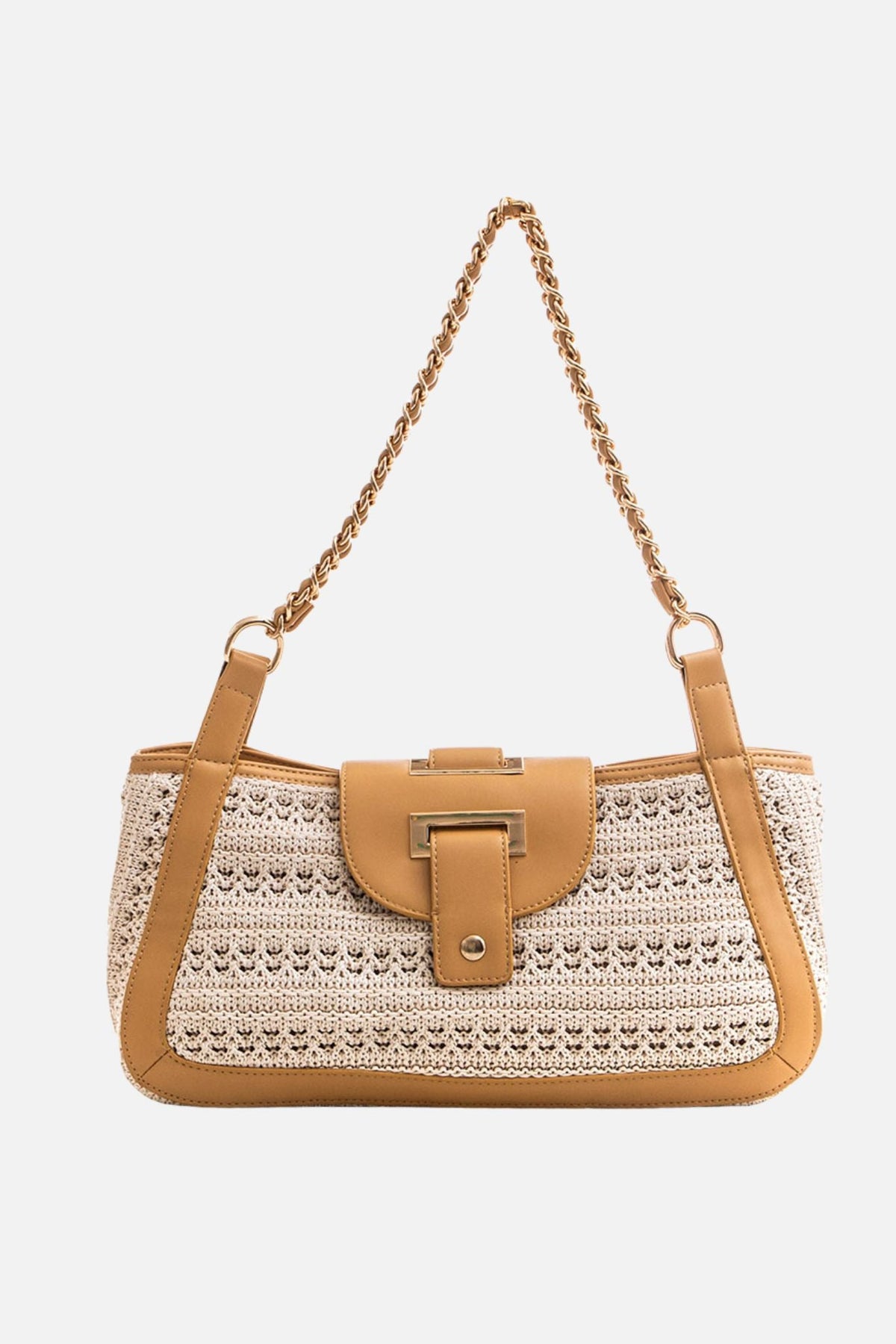 Sac pochette façon crochet beige - 1