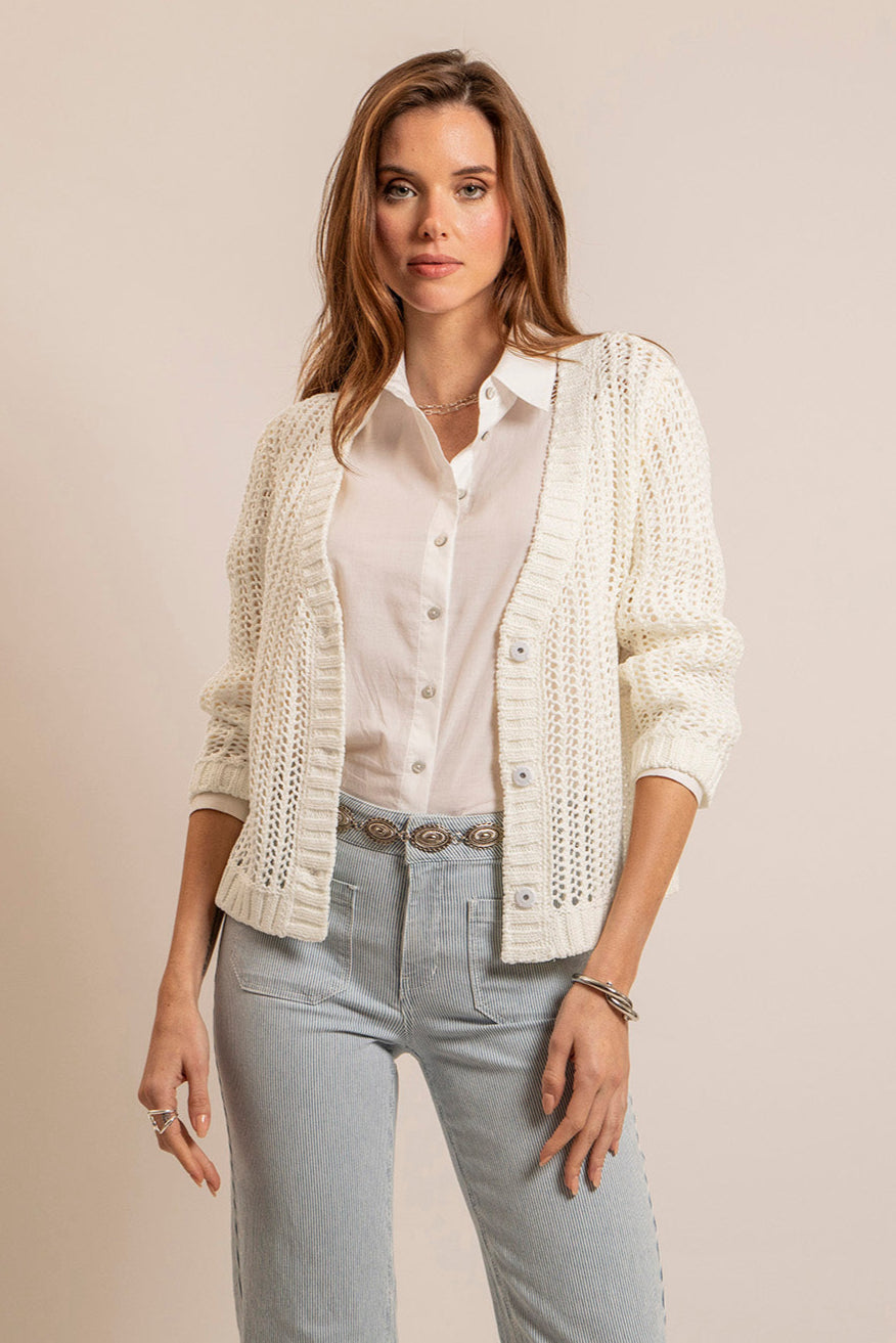 Gilet maille filet écru - 1