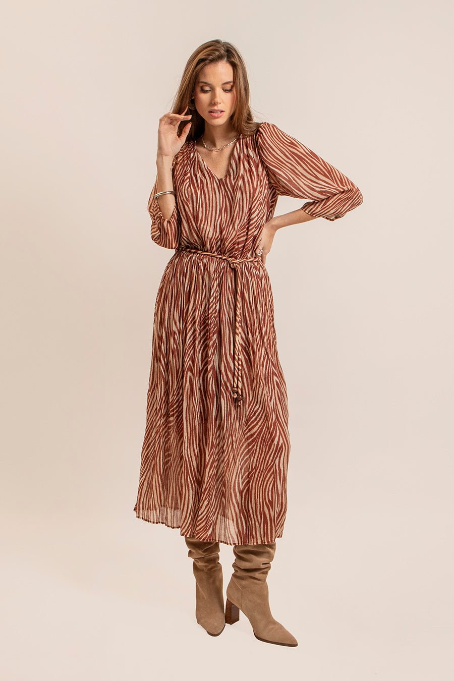 Robe motif zèbre chocolat - 1