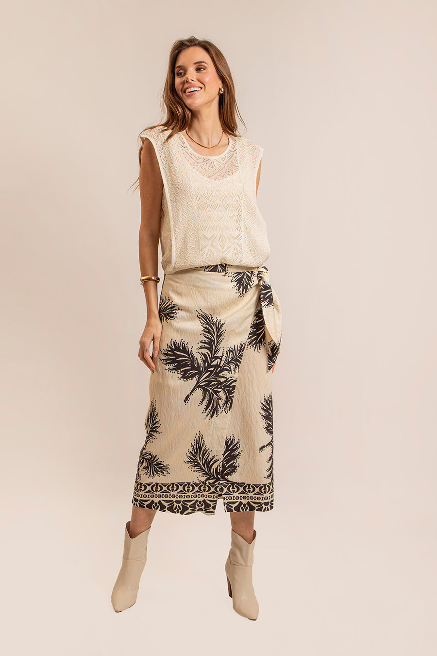 Jupe paréo beige et noire - 1
