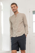 Chemise col mao kaki clair - 1