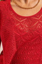 Pull façon dentelle rouge - 2