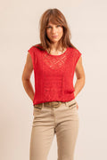 Pull façon dentelle rouge - 1
