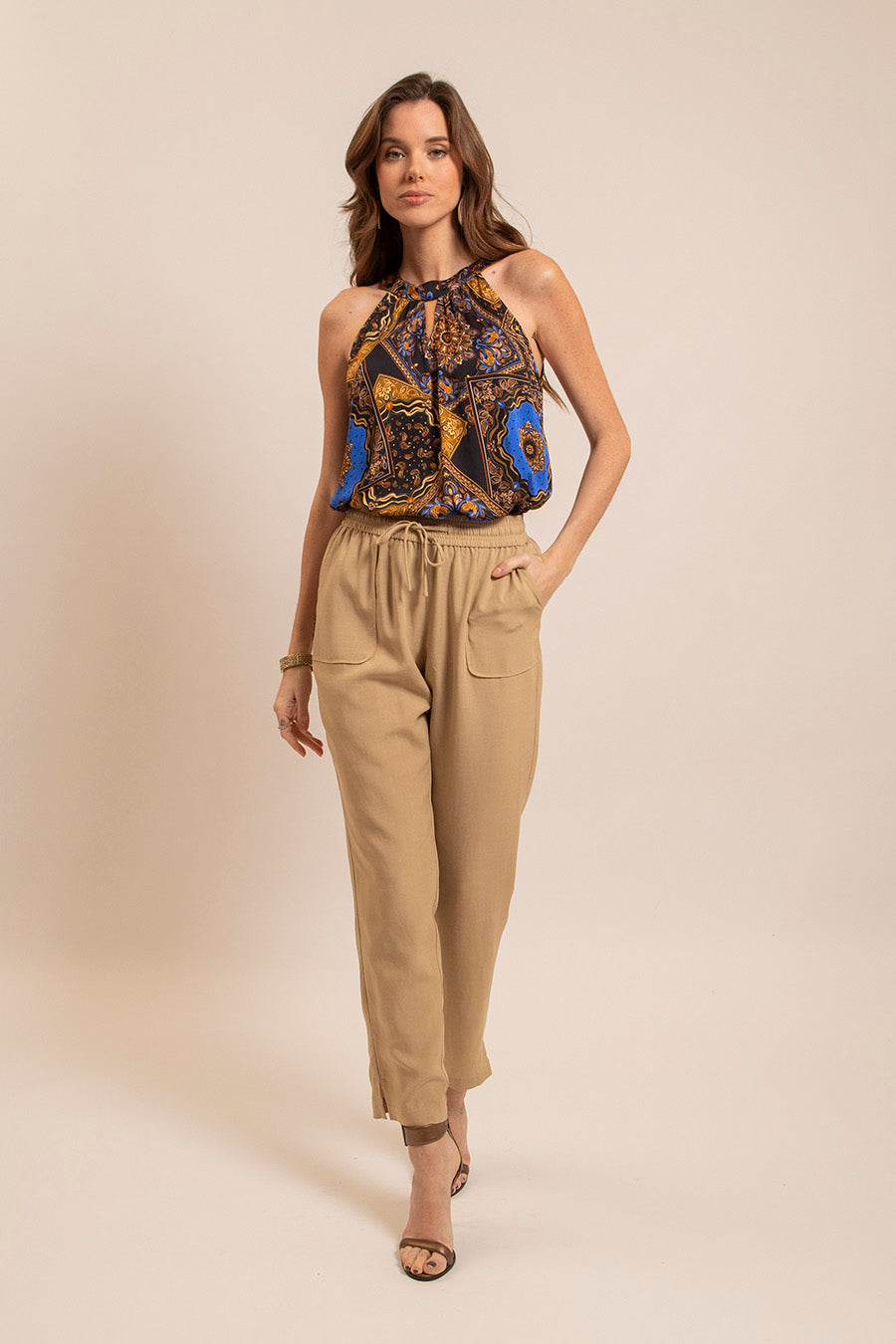Pantalon en lin beige - 1