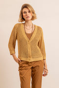 Gilet maille filet ocre - 1