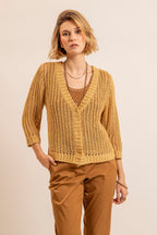 Gilet maille filet ocre - 1