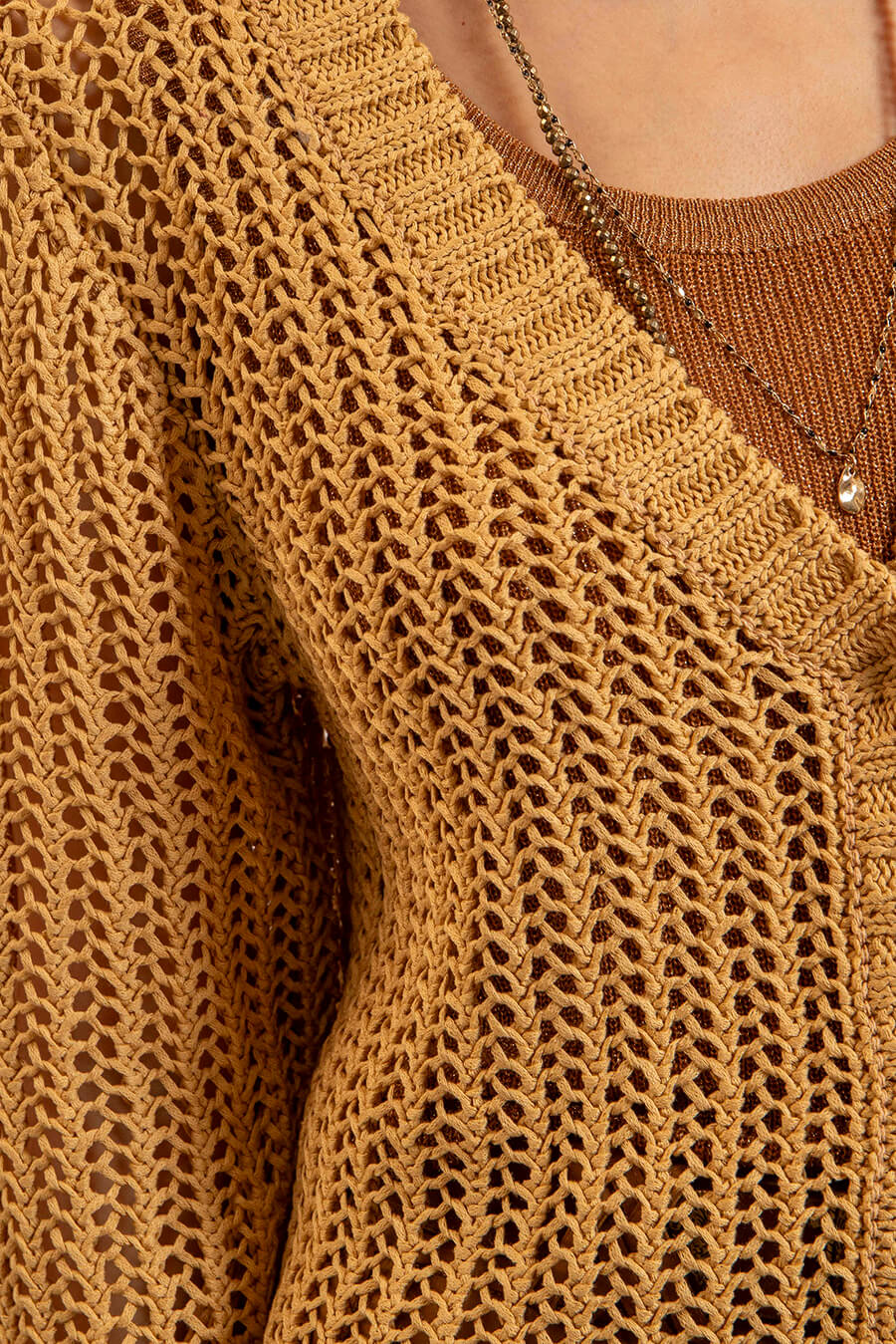 Gilet maille filet ocre - 2