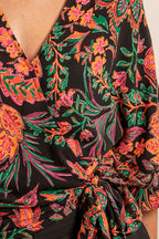 Blouse cache-coeur imprimé noir et orange - 2