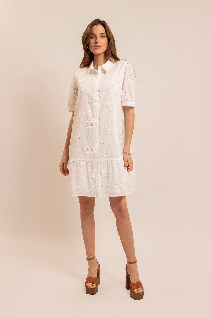 Robe broderie anglaise écrue - 1