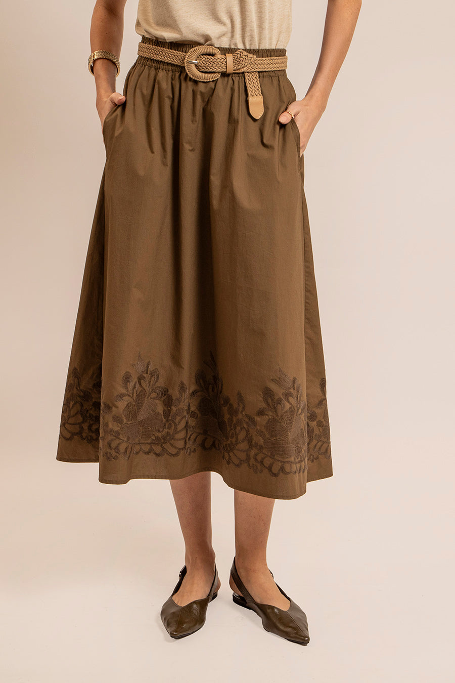 Jupe corolle olive - 2